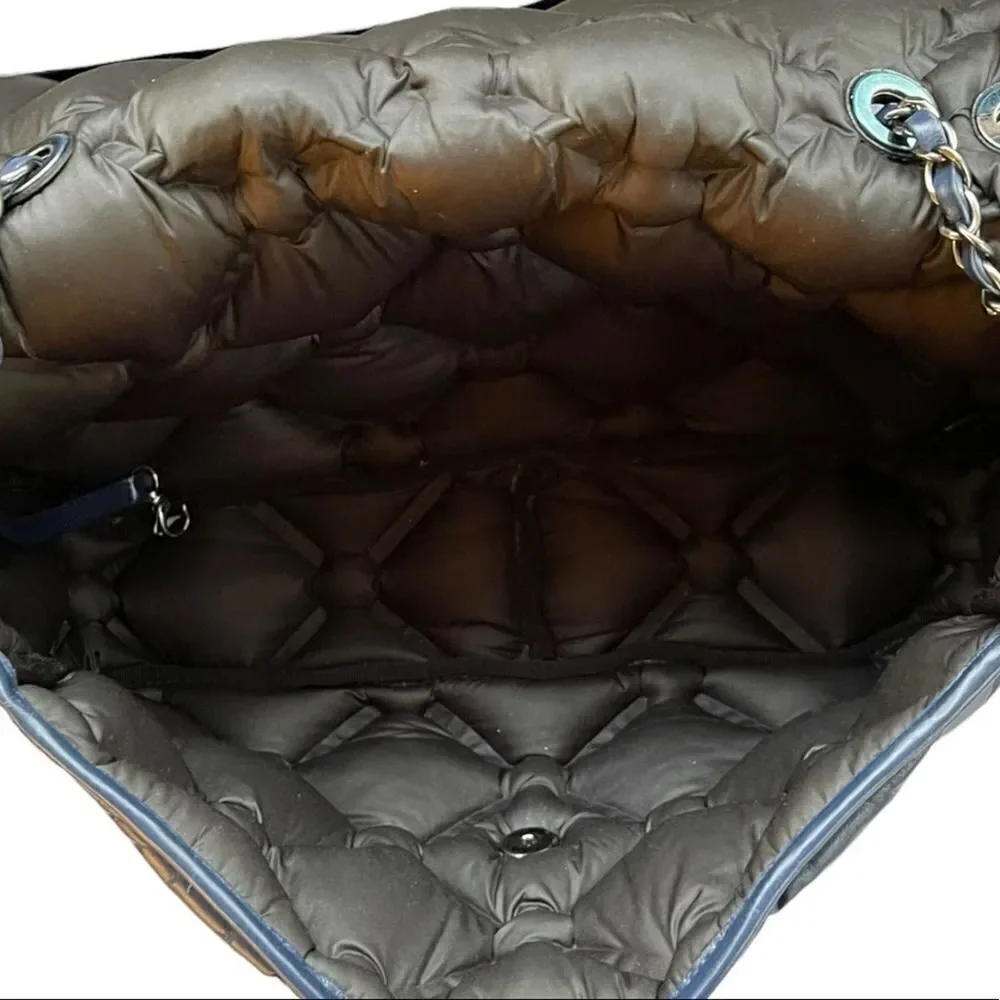 Chanel Chesterfield Large Quilted Lambskin Handbag Blue